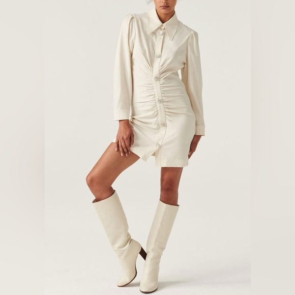 BA&SH Koane long sleeve collared mini dress white rhinestone buttons bridal S - Picture 1 of 7